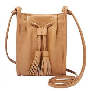 Fossil Claire Tan Leather Mini Tech Crossbody Bag Tassel